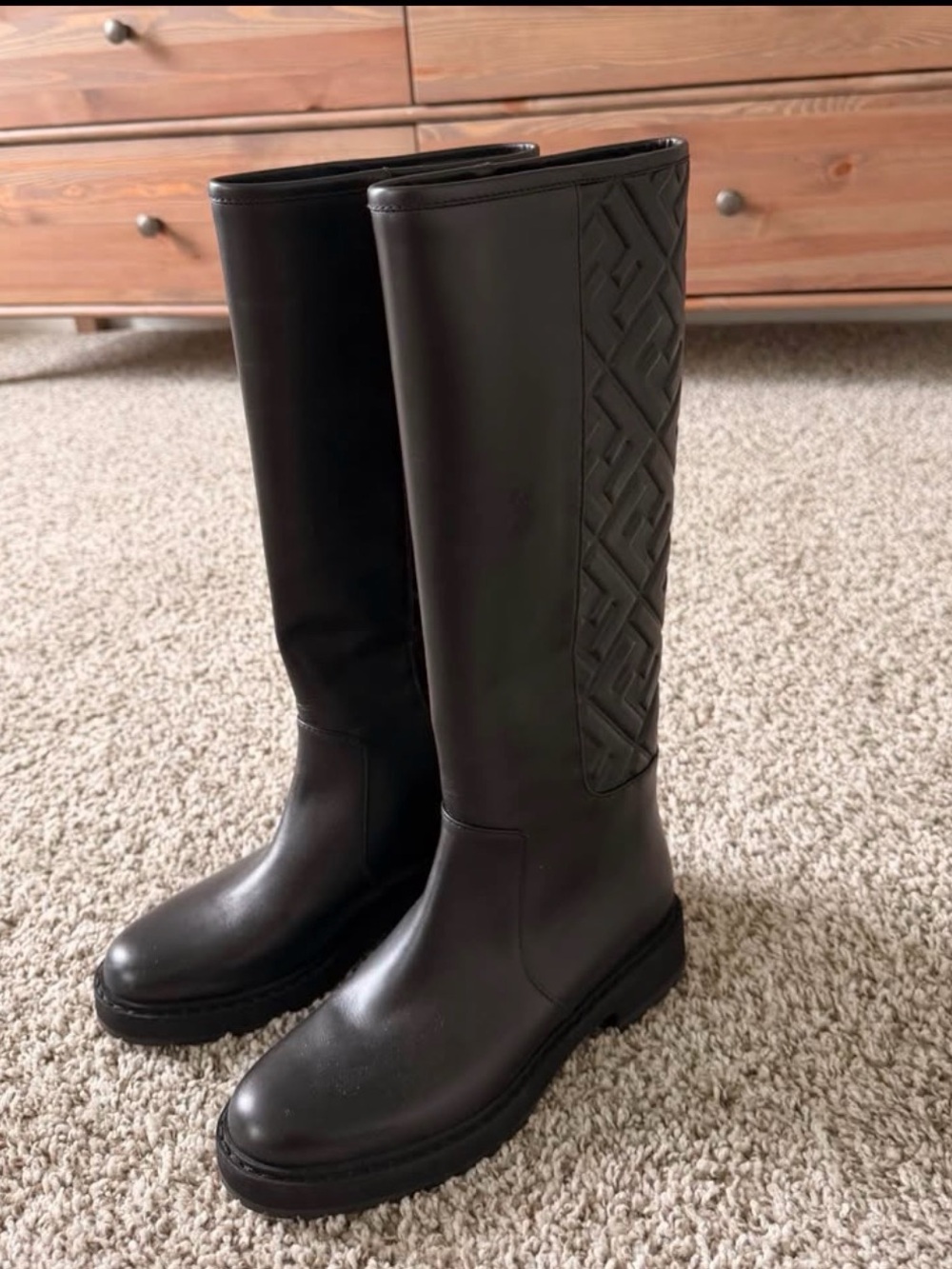 Fendi Black Calf Leather Riding Boots